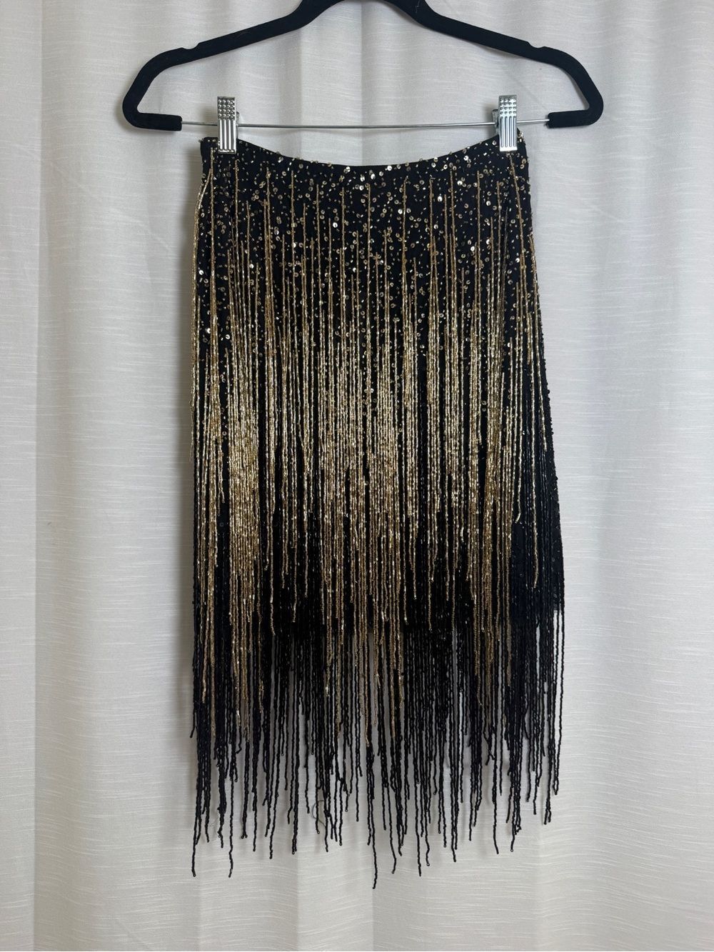Nasty Gal Black & Gold Beaded Fringe Skirt Gatsby Festival Luxe | NWT Size 0 - Picture 9 of 15